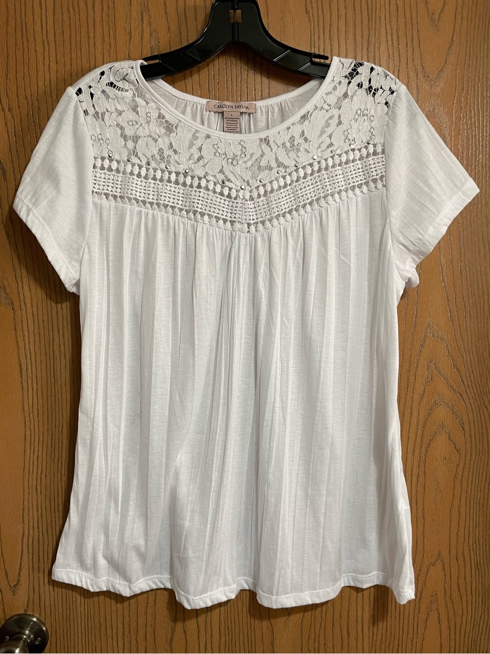 EUC Lace Yoke Blouse in White with Short Sleeves